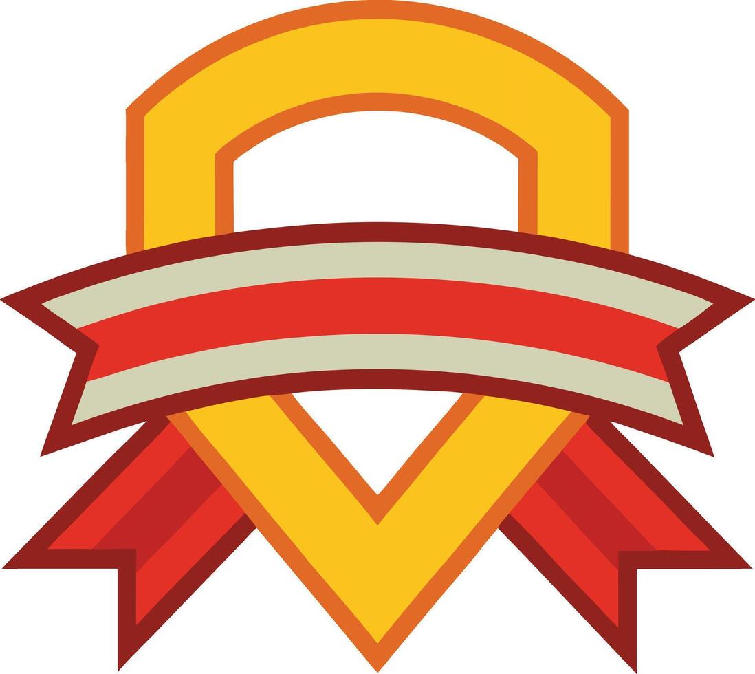 A yellow and red pin with a ribbon around it vector