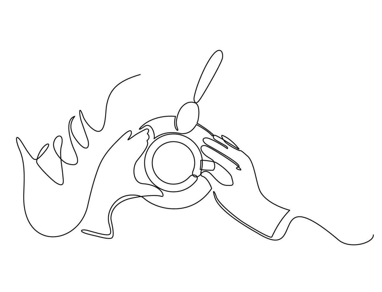 Continuous one line drawing of hands holding a tea cup. Hot coffee or tea concept. tea illustration drawn with one line. Tea cup in continuous line art drawing minimalistic style vector