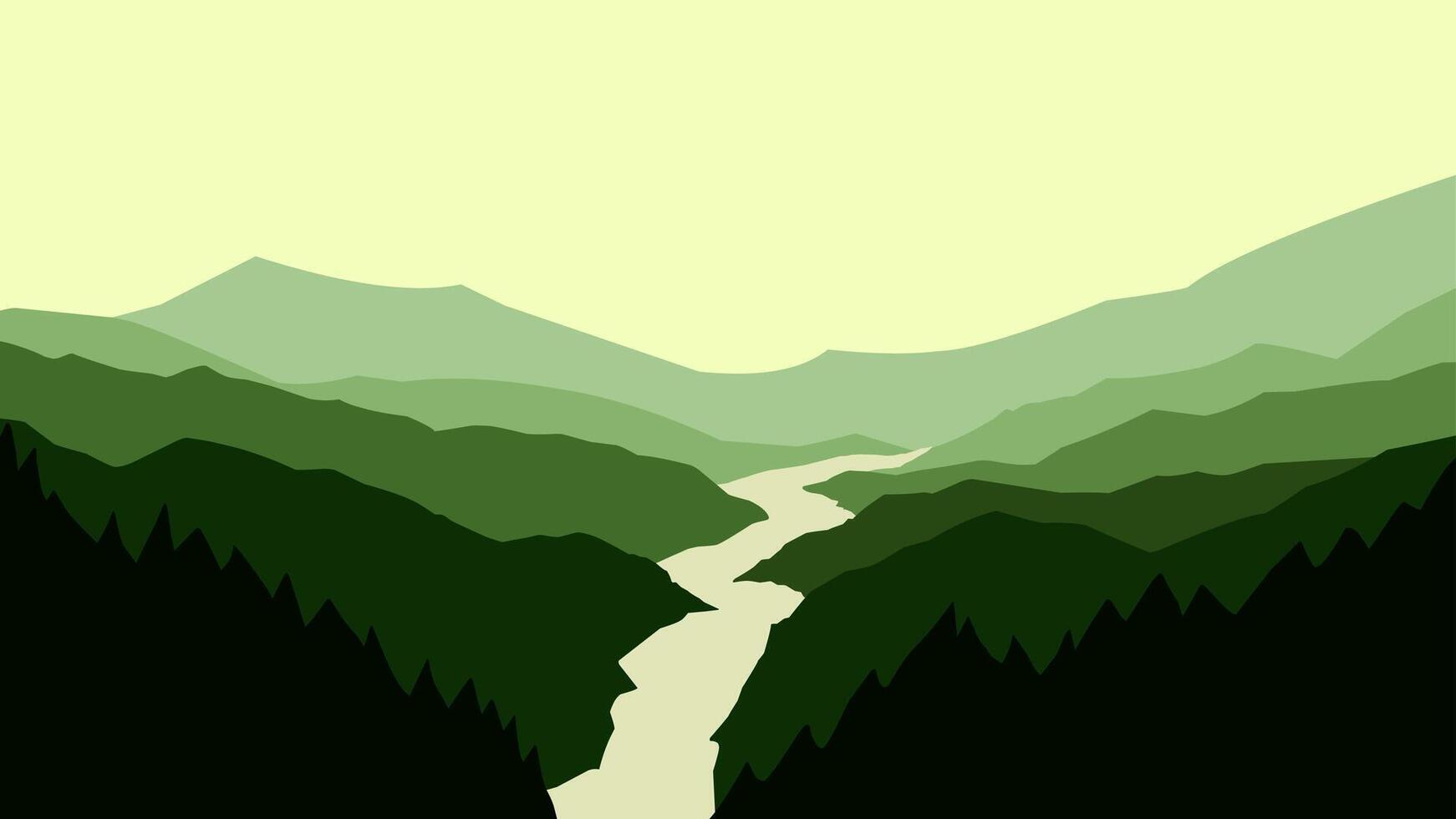 Landscape illustration of a river and mountain range vector