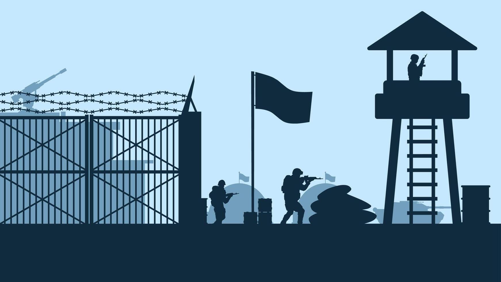 Landscape illustration of military base outpost vector