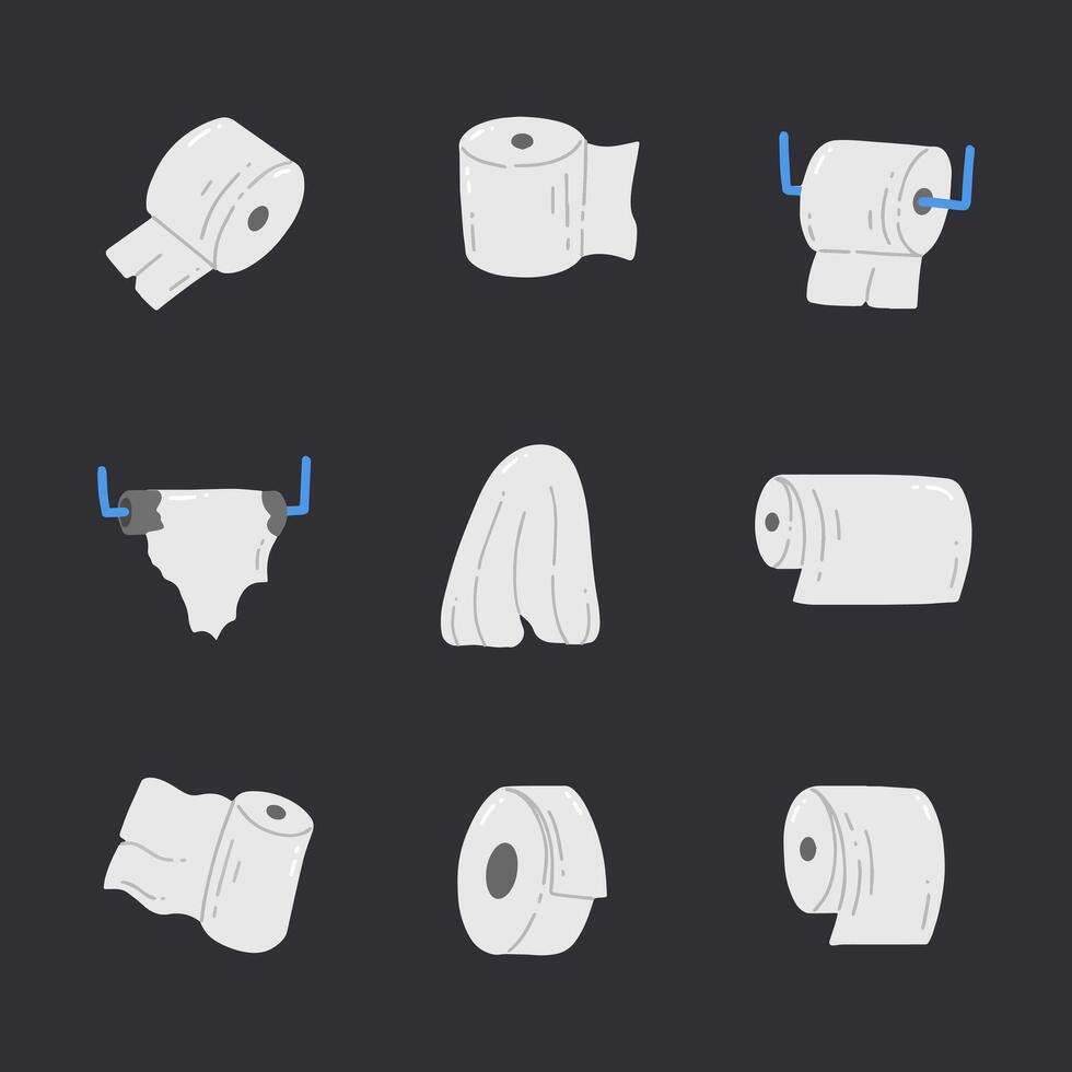 Hand drawn style icon of toilet tissue paper roll. collection of isolated cartoon illustrations vector