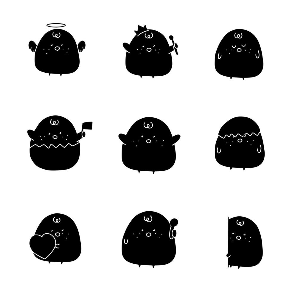 Collection of Chick solid icons. glyph hand drawn style. isolated illustration vector