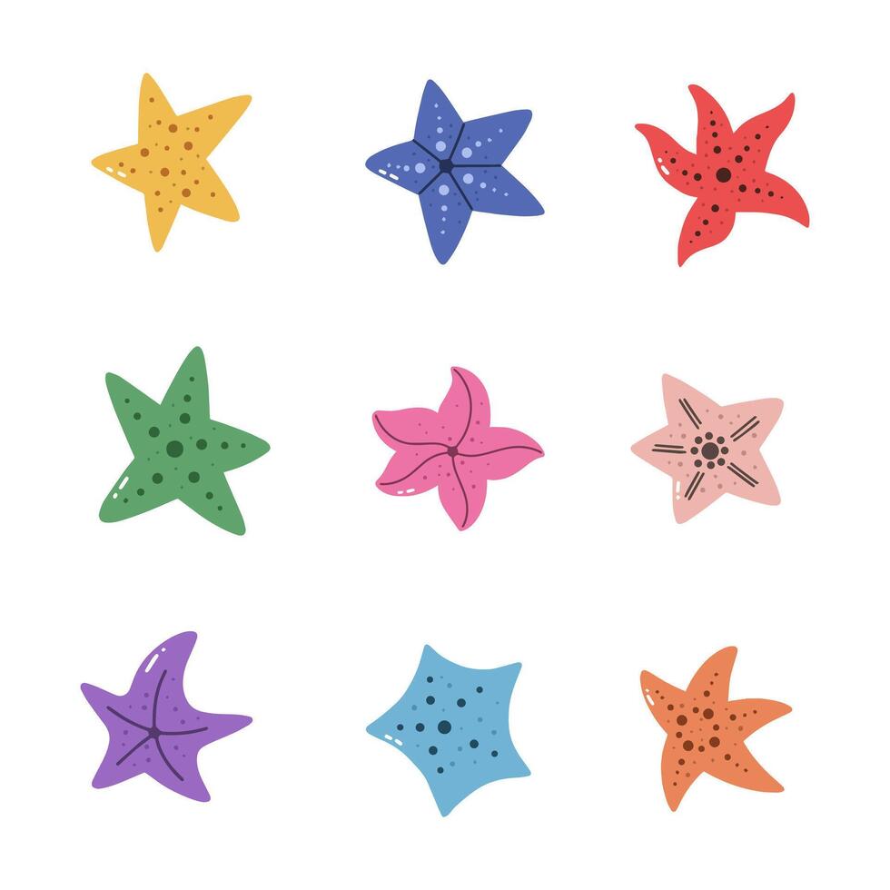 Collection of starfish Icons. Hand drawn style. isolated illustration vector