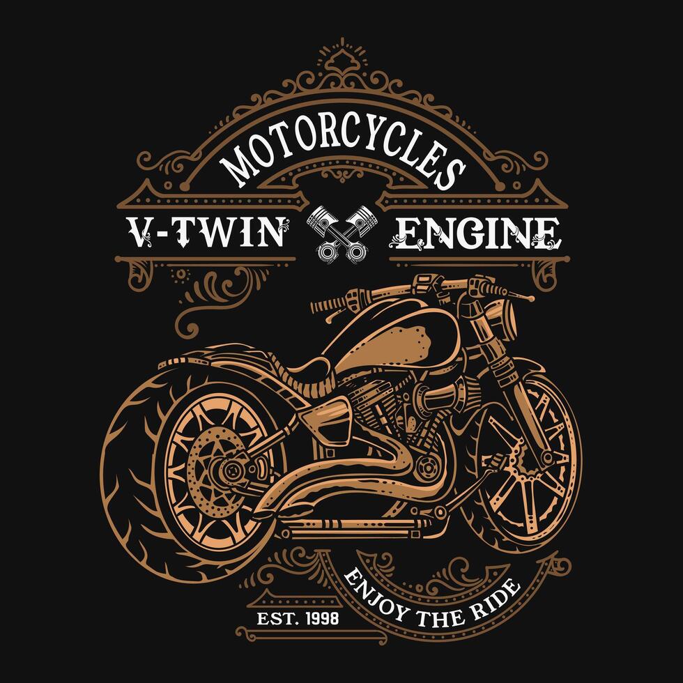Motorcycle label with classic motorbike in vintage style isolated, eps 10 vector