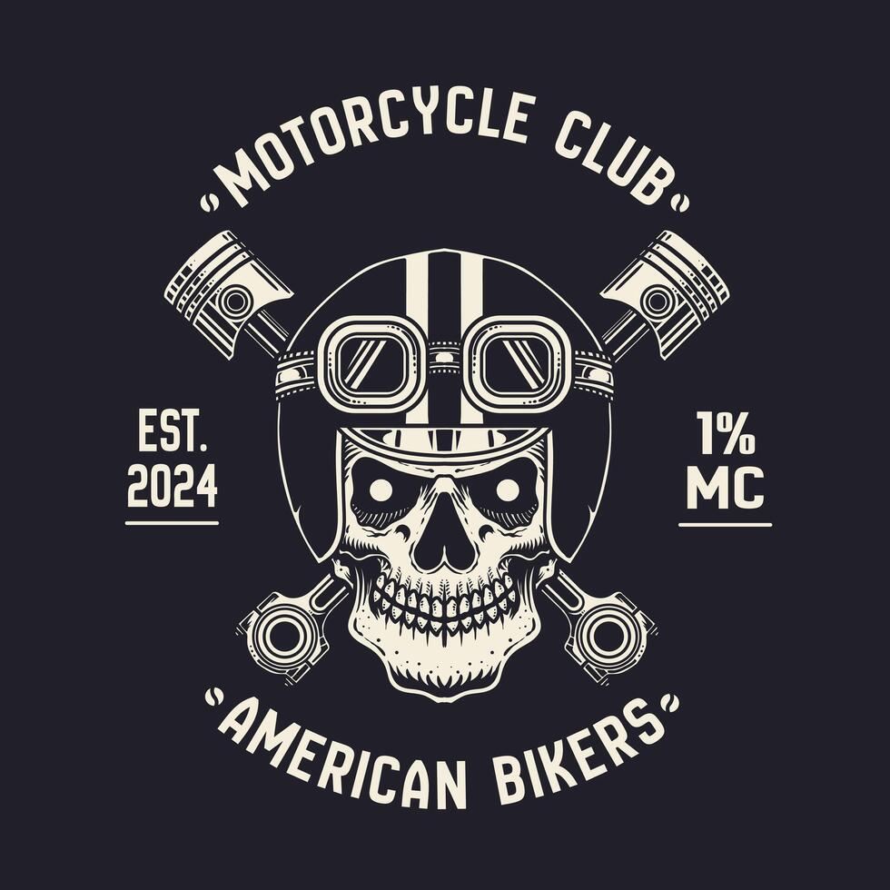 Vintage bikers emblem with skull head. Motorcycle club logo. Vintage emblem. eps 10 vector