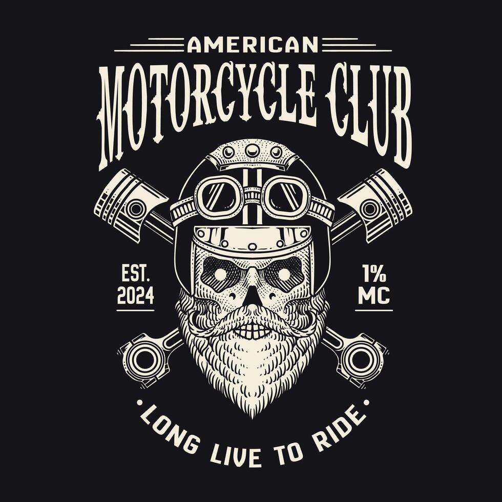 Vintage bikers emblem with skull head. motorcycle club logo. eps 10 vector