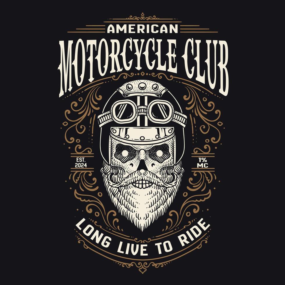Vintage bikers emblem with skull head. motorcycle club logo. eps 10 vector