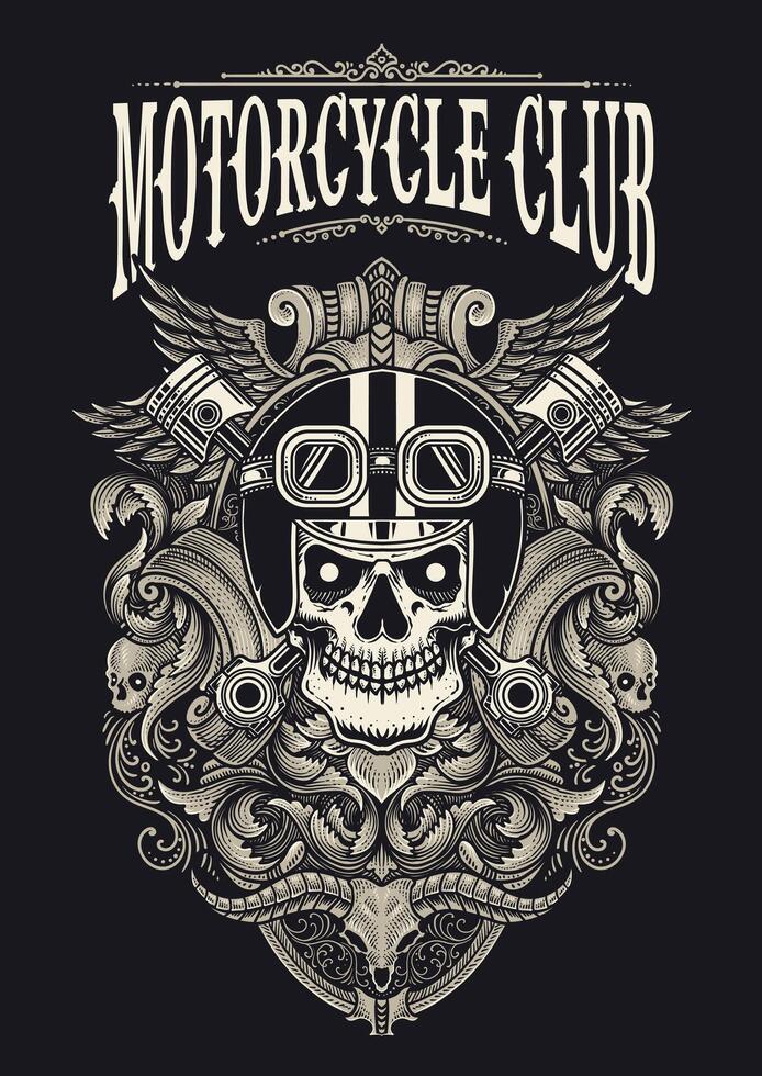 Vintage bikers emblem with skull head. Motorcycle club logo. Vintage emblem. eps 10 vector
