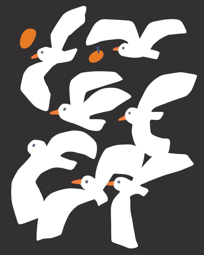 black and white art of birds flying in the sky vector