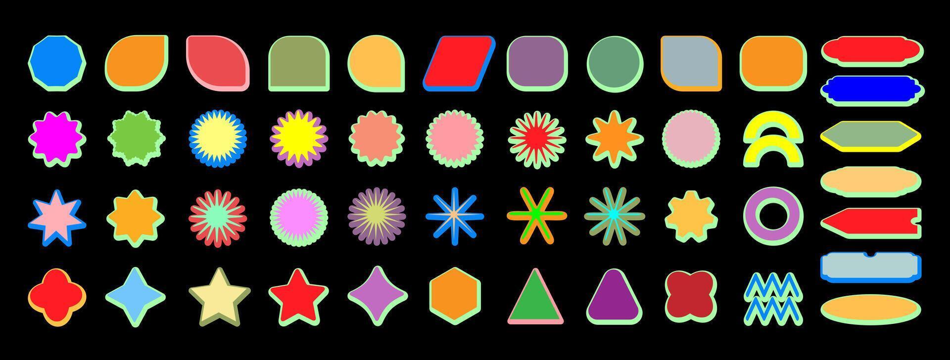 Brutal Abstract Geometric Shapes Set. Y2k Fashion Stickers Collection. vector