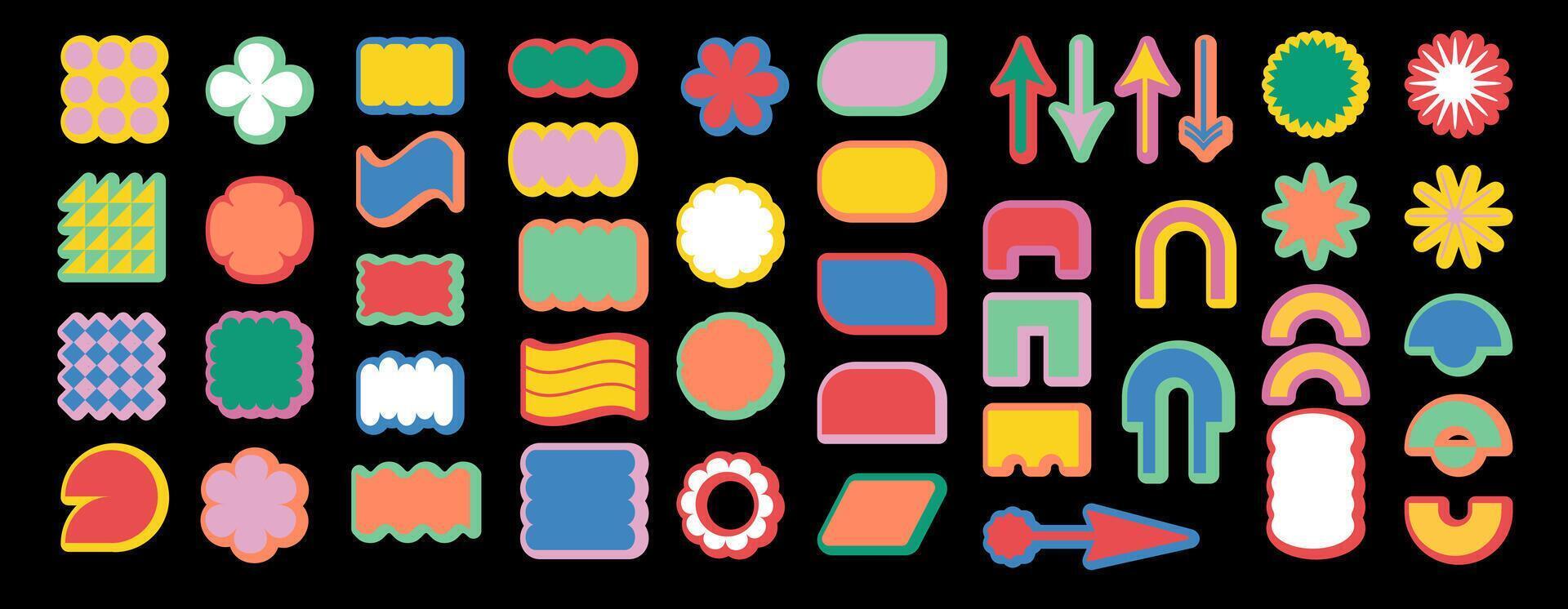Brutal Abstract Geometric Shapes Set. Y2k Brutalist Fashion Stickers Collection. Illustration vector