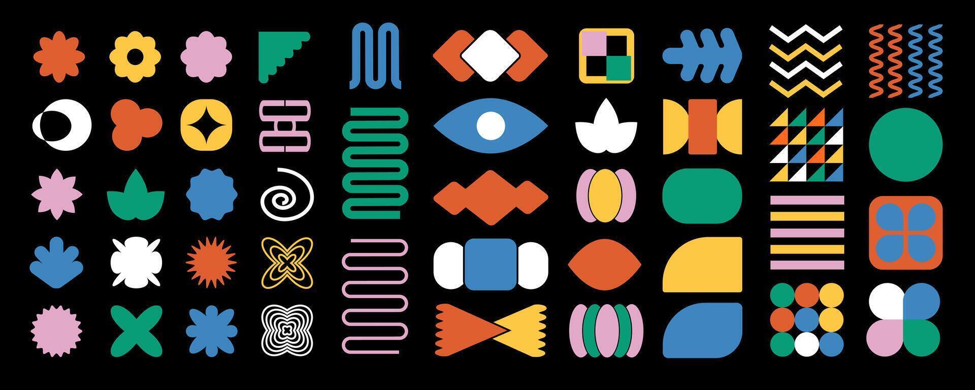 Trendy brutalism colorful Y2K shapes. Minimal abstract geometric elements, in the Bauhaus style. vector