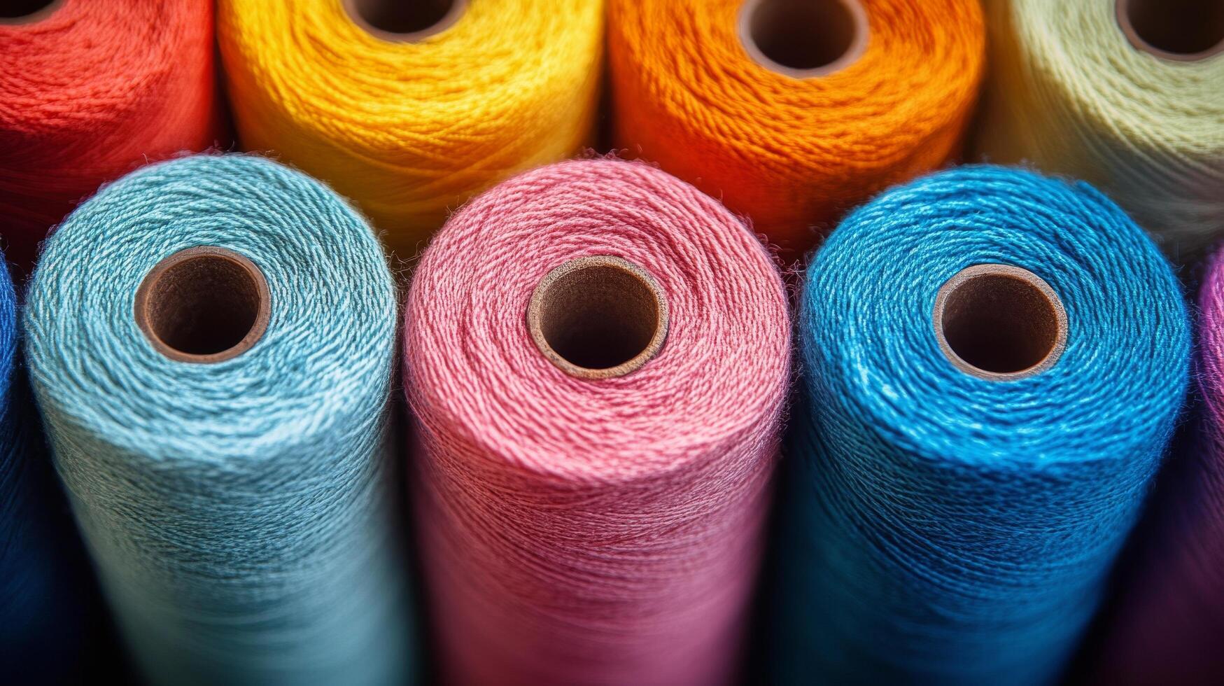 Colorful spools of thread arranged neatly on a surface ready for sewing or crafting projects photo