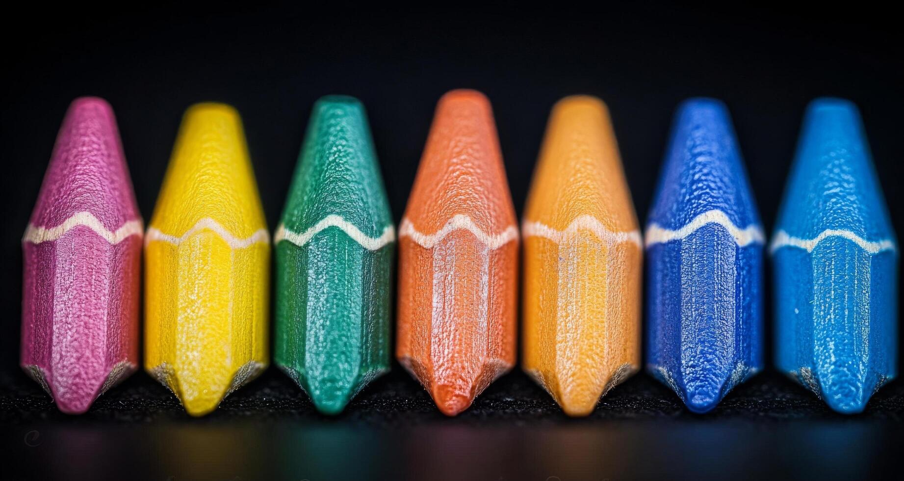 Colorful pencils arranged neatly on a dark surface for artistic creativity photo