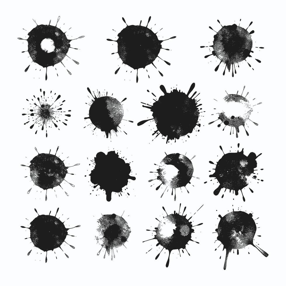 Varied Black Ink Spot and Splash Collection on Light Surface vector