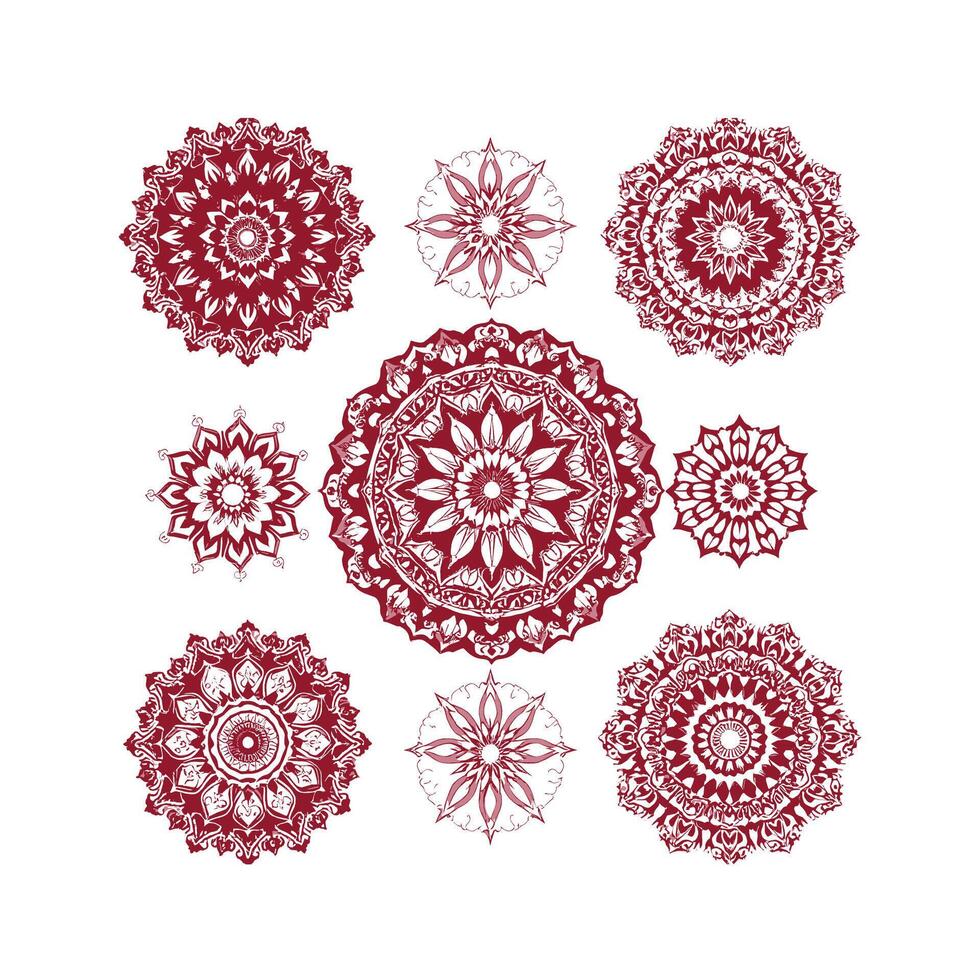 Red Mandala Patterns Collection vector