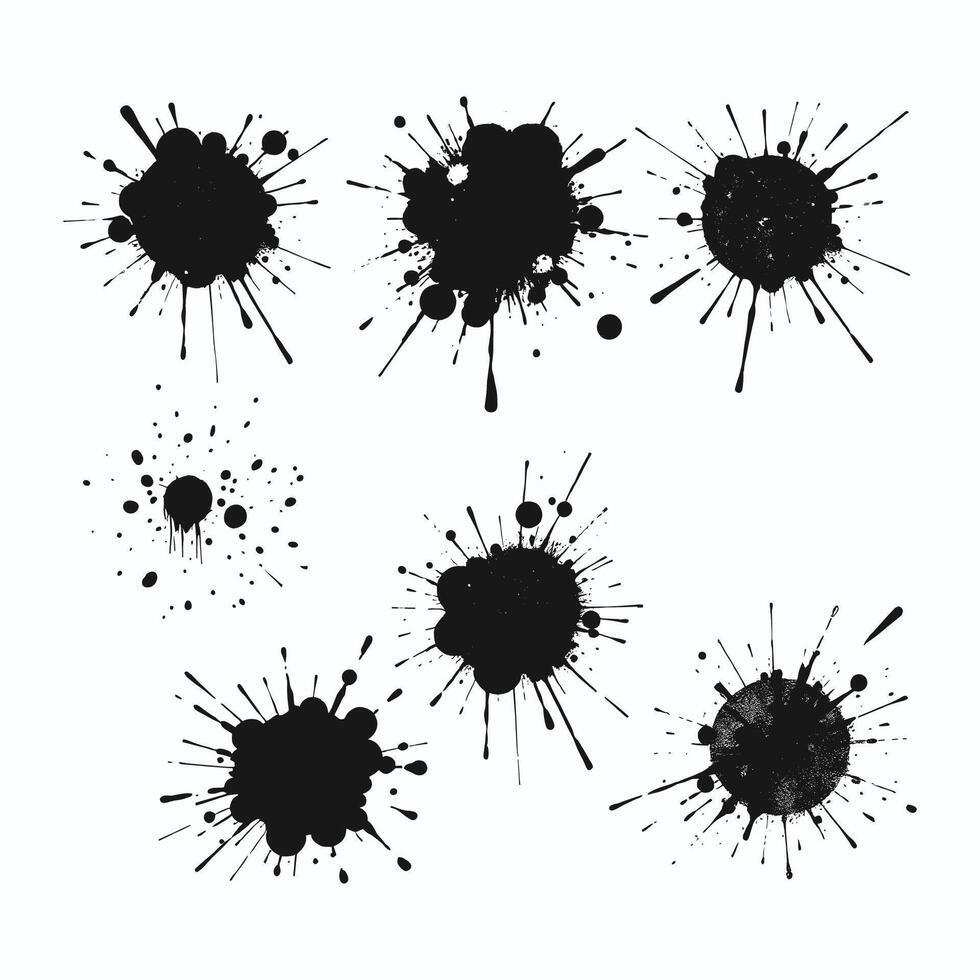 Dynamic Black Ink Splash and Spot Collection on Light Background vector