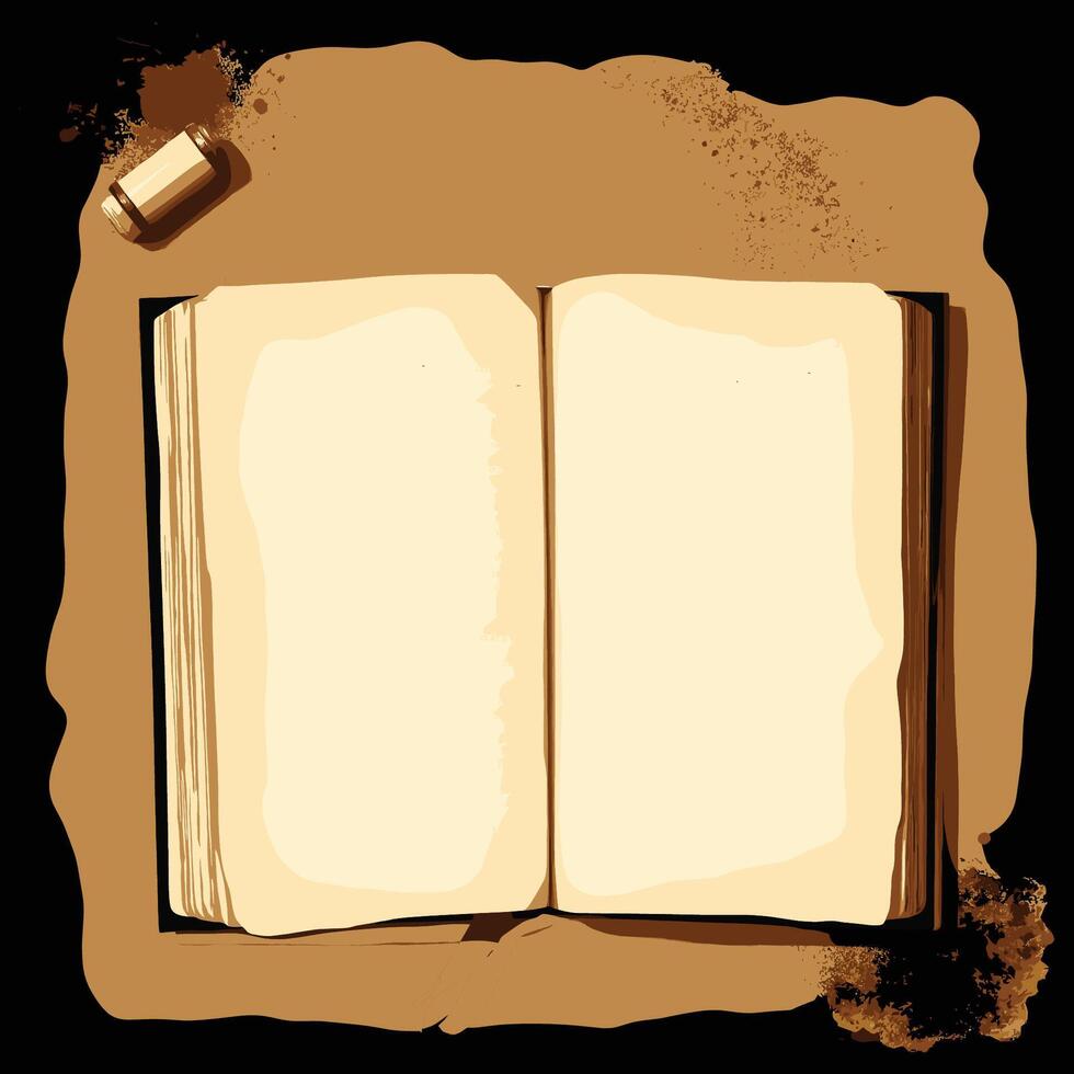 Blank Open Book with Vintage Ink Bottle and Brown Accents vector