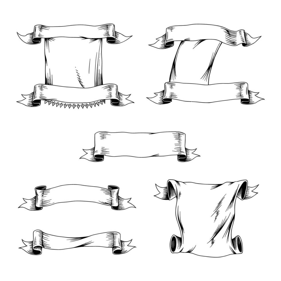 Collection of Hand-Drawn Decorative Ribbons and Scrolls vector