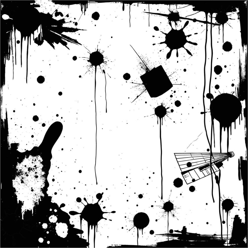 Abstract Black Ink Splatter and Drip Art on White Background vector