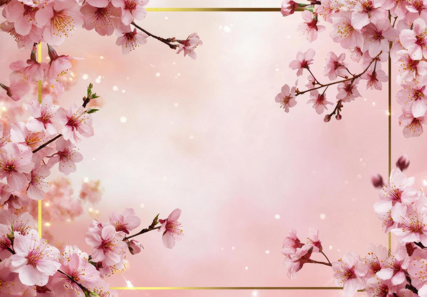 Delicate cherry blossoms framing a serene pastel background in springtime beauty photo