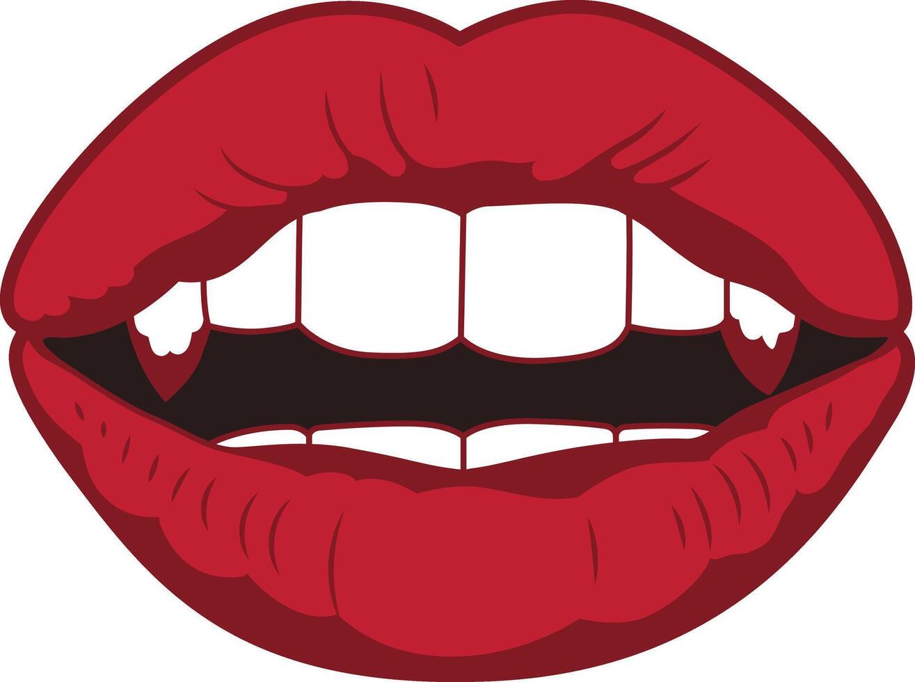 Halloween Vampire Lips Illustration, Scary but Sexy, Horror Female Ghost as a Vampire who need more Blood, Colored Handdrawn Style vector