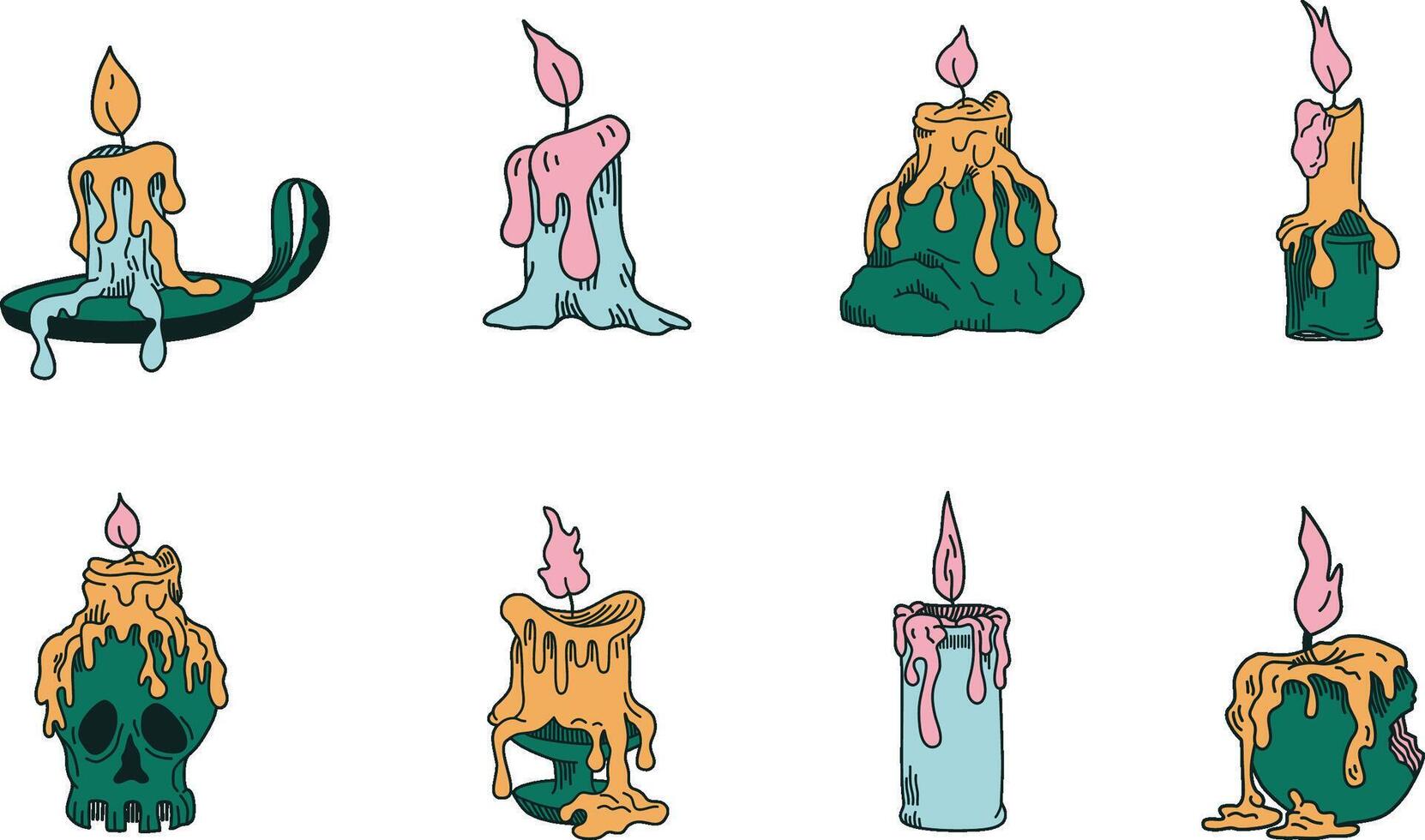 Bundle of Wax Candle Illustration, Halloween Vibe, Decor and Elements, Colored Handdrawn Style vector