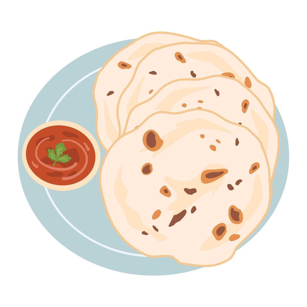 Chapati or Tava Roti also known as Indian bread or Fulka or phulka vector