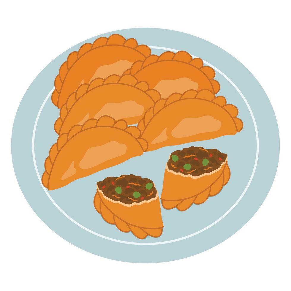 Colombian empanada with spicy sauce vector