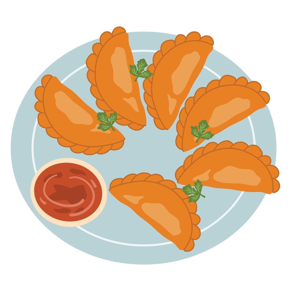 Latin American Fried Empanadas with Tomato Sauces vector