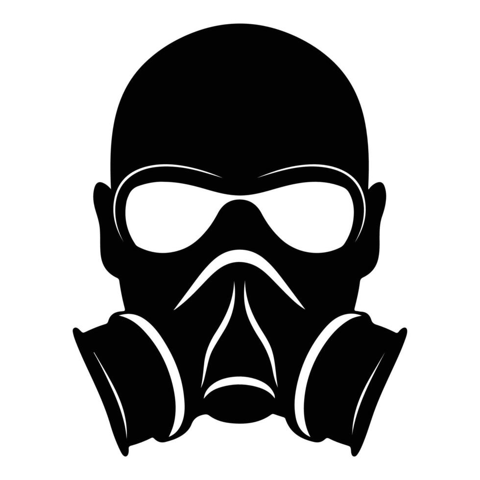 Minimalistic black and white icon of a gas mask, representing safety and protective gear. vector