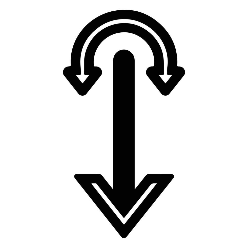 Black and white icon of an arrow pointing up and down, symbolizing direction and movement. vector