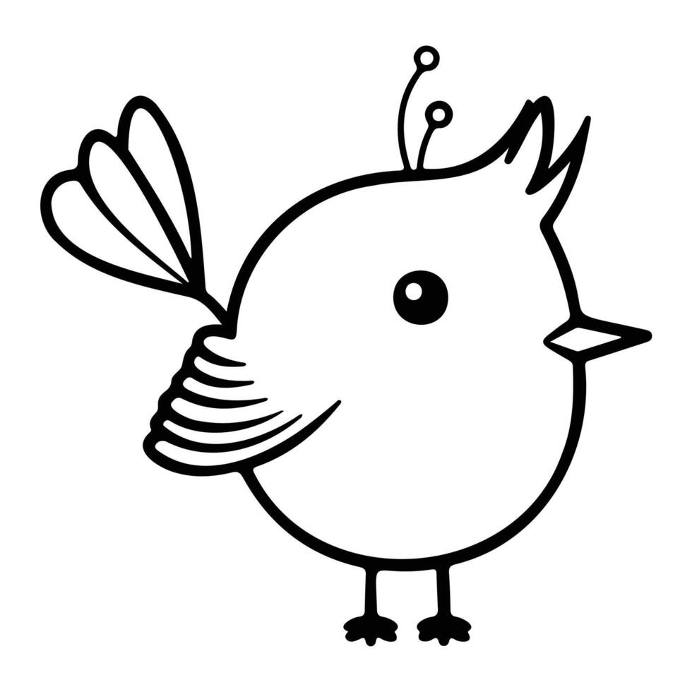 A cute and simple black and white illustration of a bird, perfect for children's designs and educational purposes. vector