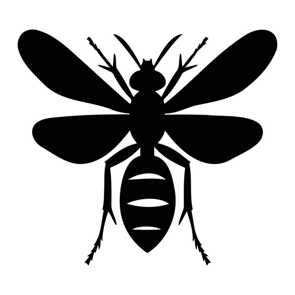 Silhouette of a bee in black and white, suitable for logos, icons, and graphic designs. vector