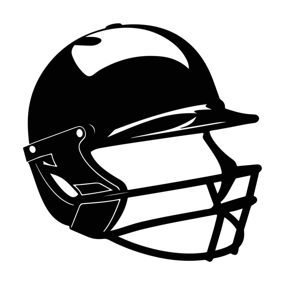 Black and white illustration of a cricket helmet, perfect for sports-related designs, posters, and infographics. vector