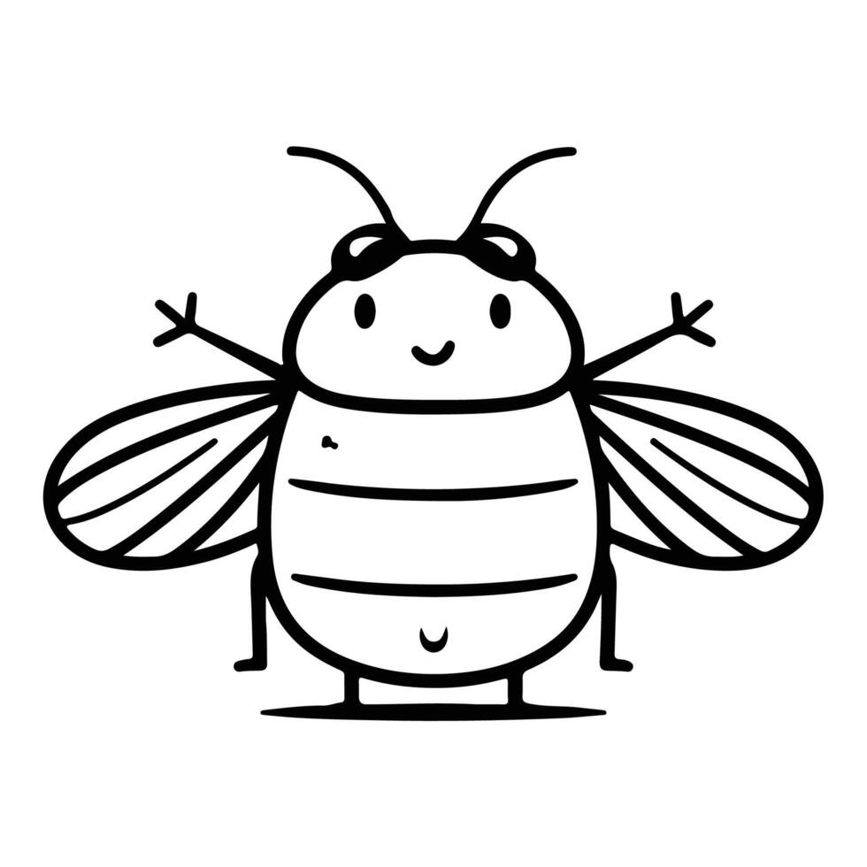 Whimsical black and white doodle of a smiling bee with open arms, perfect for fun and playful designs. vector