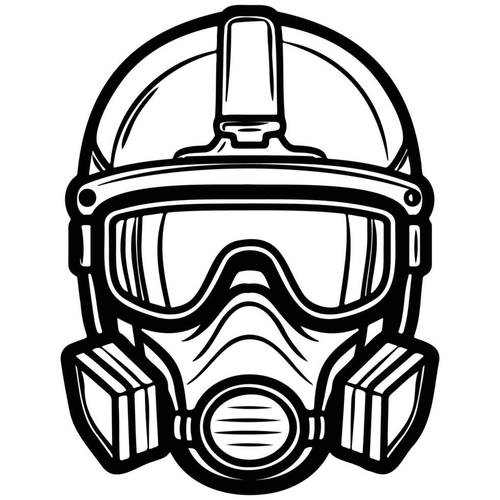 illustration of a gas mask with goggles, commonly used for protection in hazardous environments. vector