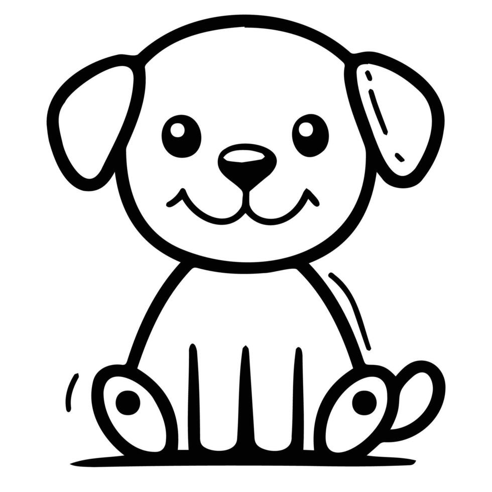 Adorable cartoon dog illustration in black and white, perfect for children's activities and educational materials. vector