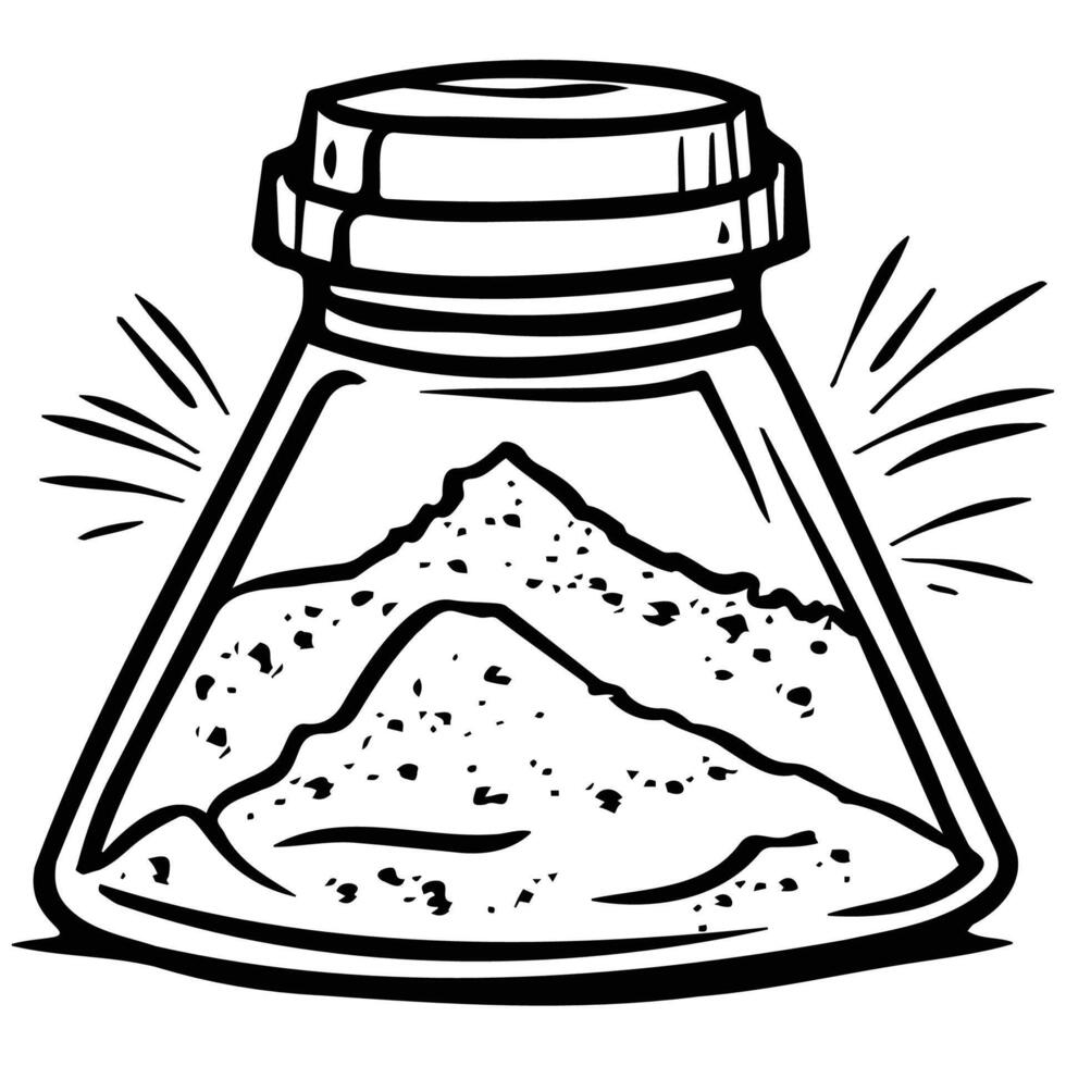 Black and white illustration of a salt shaker with granulated salt, emphasizing kitchen and cooking essentials. vector