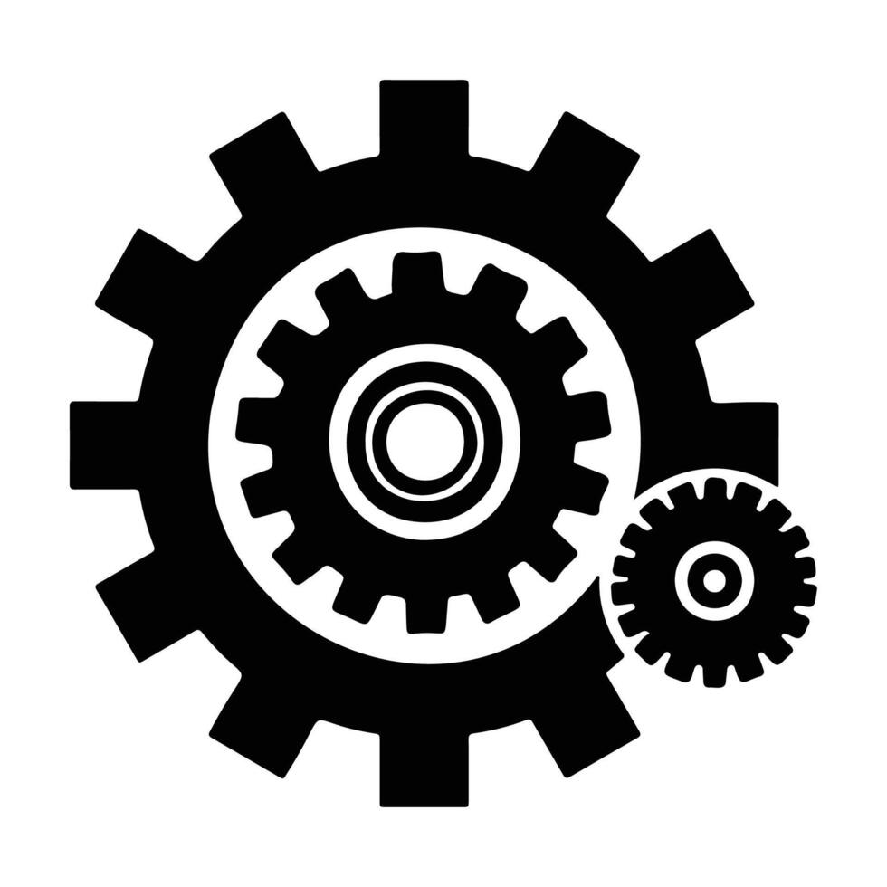 Black silhouette icons of interlocking gears, symbolizing mechanics, engineering, and machinery concepts. vector
