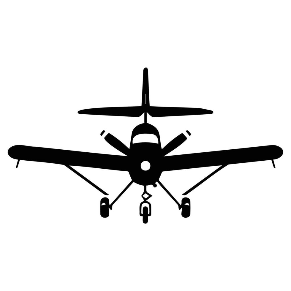 Silhouette of an airplane viewed from the front, depicting aviation design in a minimalist style. vector