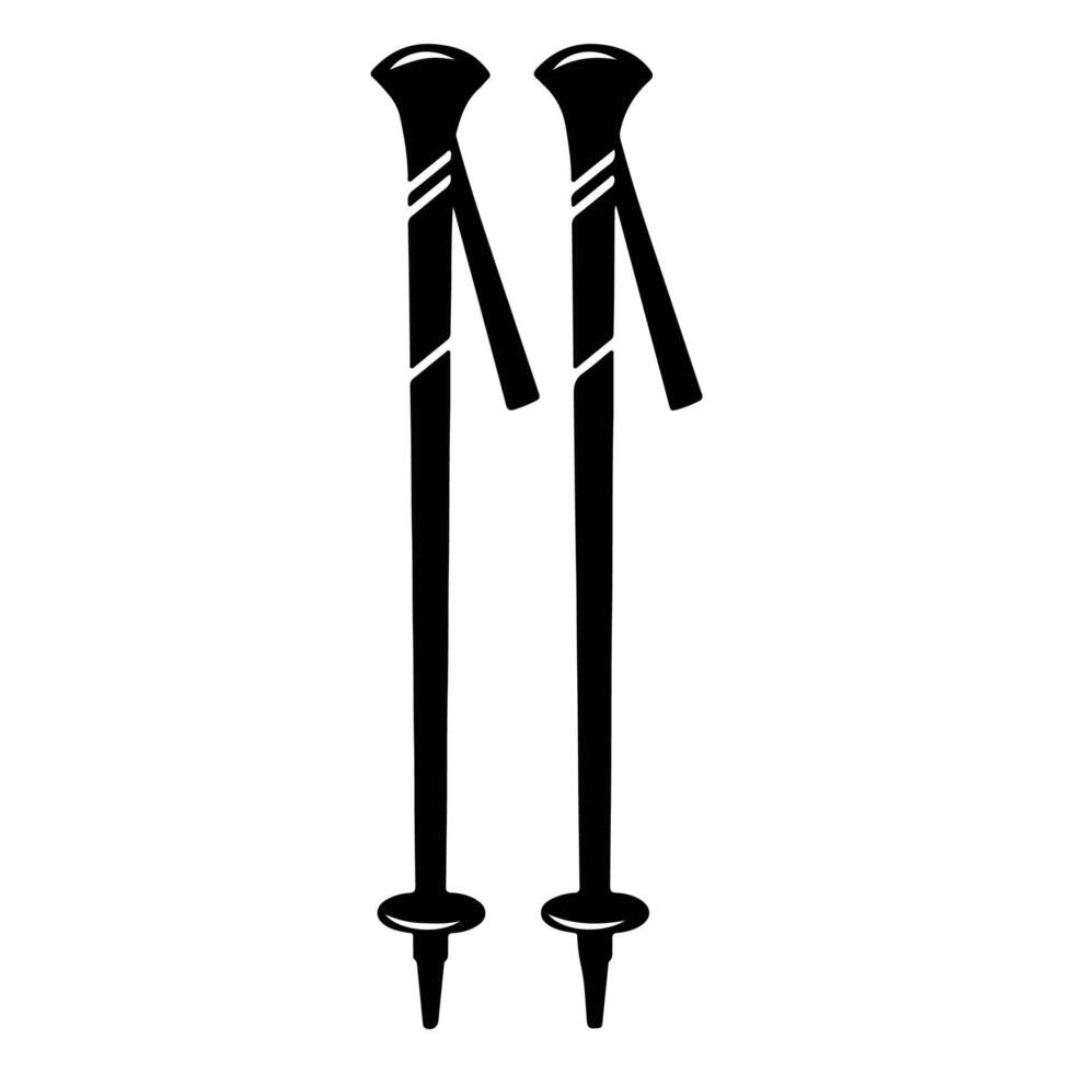 Black and white icon of two standing ski poles, representing winter sports and skiing equipment. vector