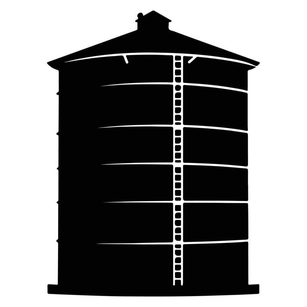 Silhouette of a silo in black and white, ideal for agricultural and industrial design projects. vector