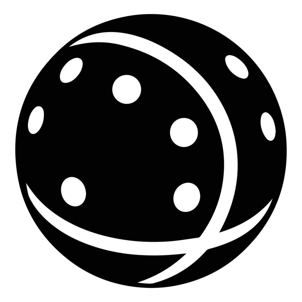 Black and white abstract silhouette of a pickleball ball, showcasing the sport's equipment. vector