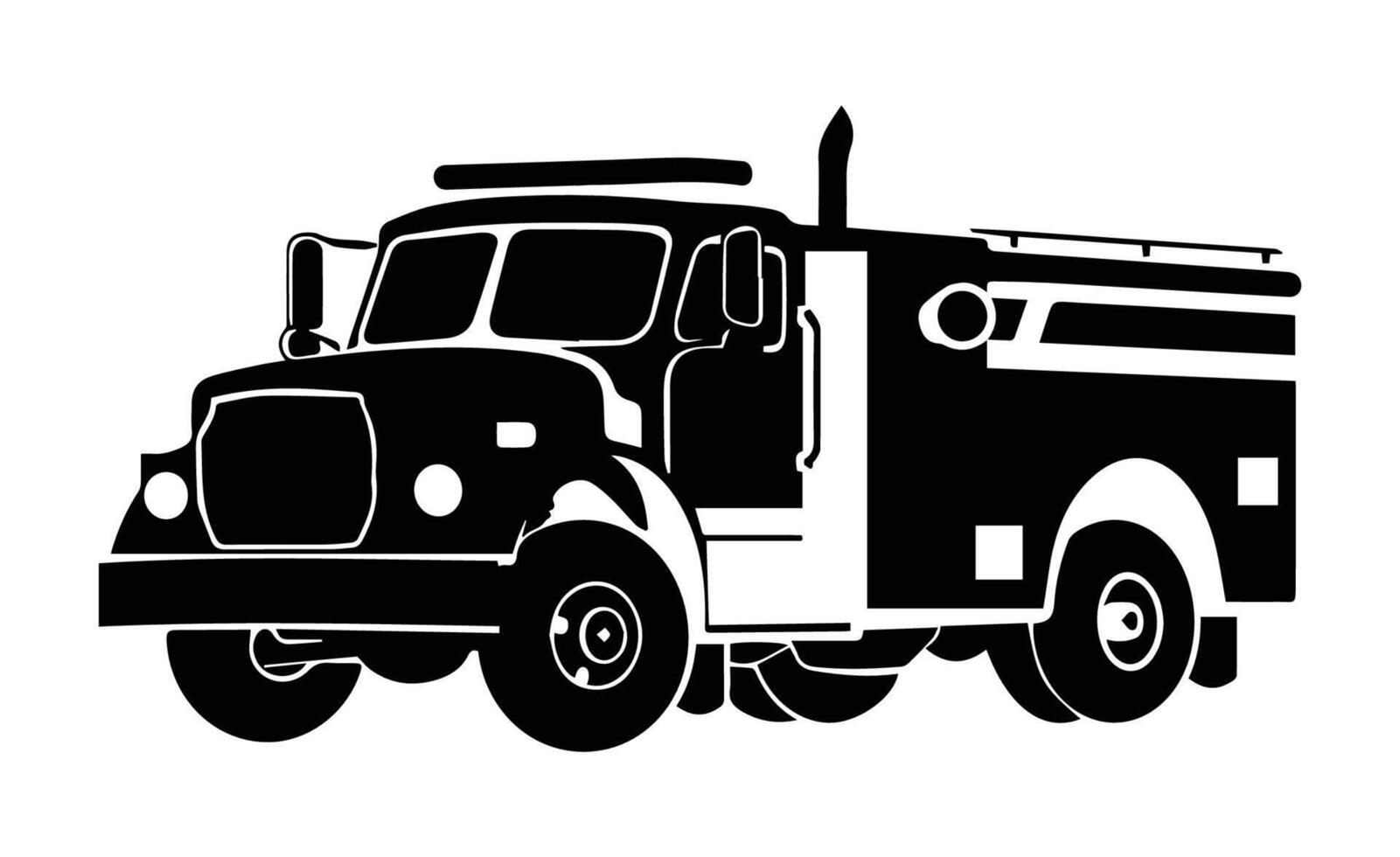 Black and white silhouette of a fire truck, emphasizing emergency response and public safety vehicles. vector