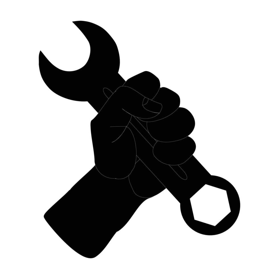 Hand holding wrench icon service icon, repair mechanic, wrench in hand, black symbol, editable illustration eps10. Labor day element vector