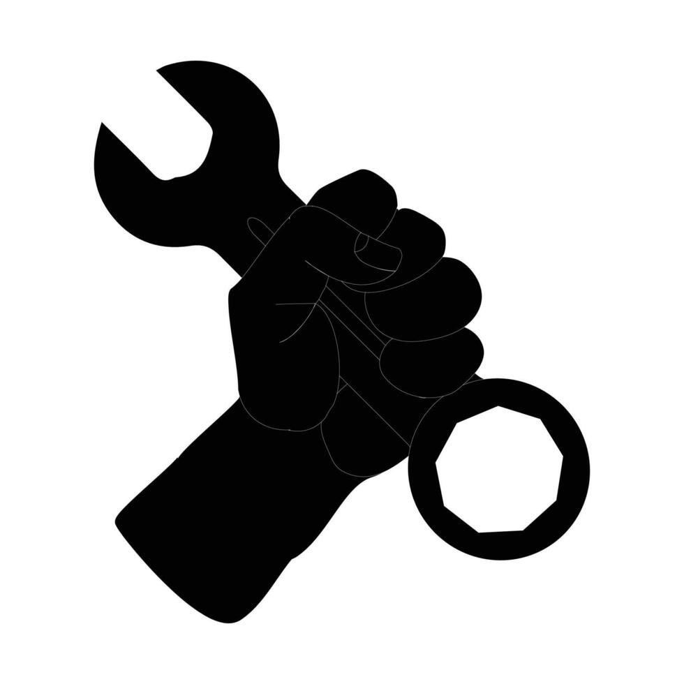 Hand holding wrench icon service icon, repair mechanic, wrench in hand, black symbol, editable illustration eps10. Mechanic symbol vector
