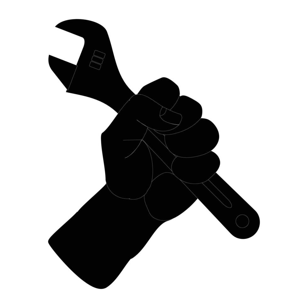 Hand holding wrench icon service icon, repair mechanic, wrench in hand, black symbol, editable illustration eps10. Graphic design vector