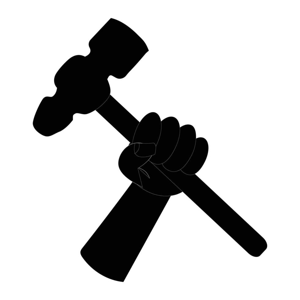 Hand Holding Hammer Icon illustration, editable eps 10, black color labor day element on White Backgrounds. Construction tool vector