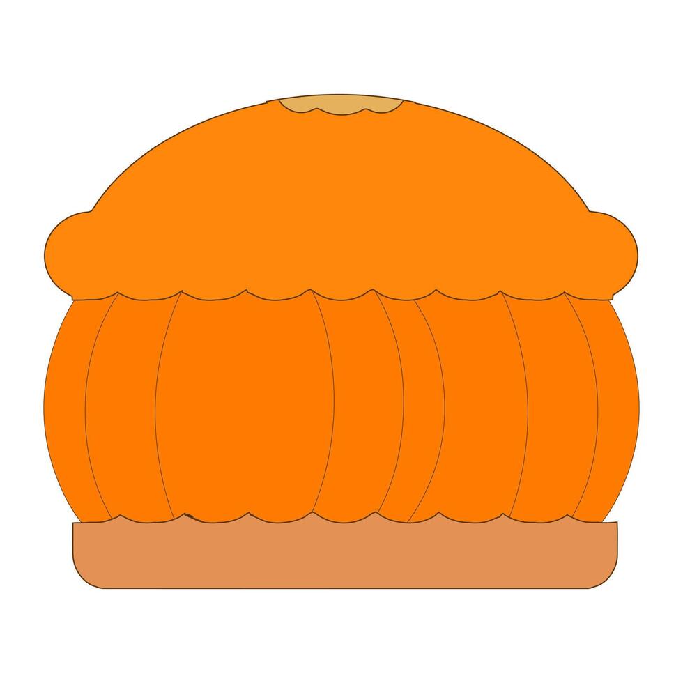 Illustration of a whole pie with a thick layer, filled with pumpkin-shaped pieces of fruit. vector